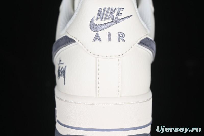 Nike Air Force 1 '07 Low Stussy Collaboration Beige Grey Embroidered Swoosh Low-Top Casual Sneakers - DM6688-003