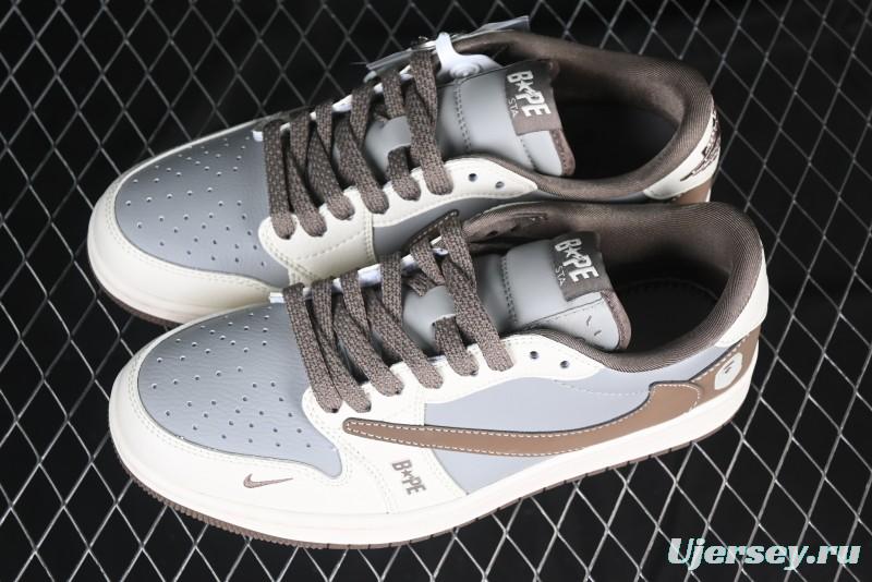 Nike Travis Scott x Fragment Design x Air Jordan 1 Low OG SP AJ1 Bape Collaboration Tea Brown Low-Top Casual Sneakers - BB6511-627