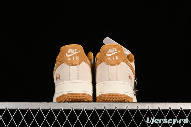 Nike Air Force 1 '07 Low Stussy Collaboration - Wheat Pig Leather Low-Top Casual Sneakers - HD1968-020