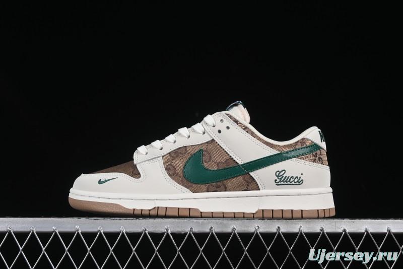 Nike SB Dunk Low Gucci Collaboration Canvas Green Swoosh Anniversary Custom Low-Top Casual Skate Shoes - KK1688-091