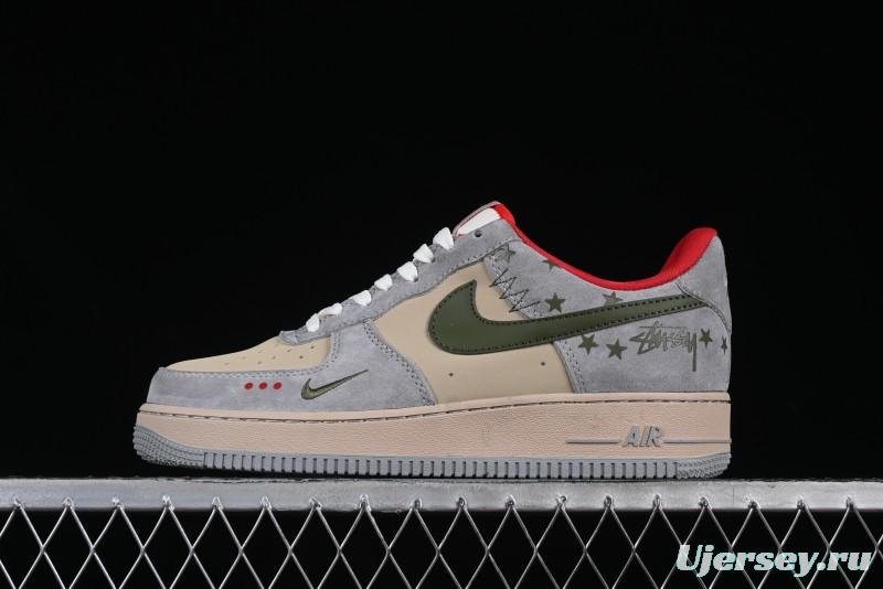 Nike Air Force 1 '07 Low Stussy Collaboration Olive Green Star Low-Top Casual Sneakers - KK1988-034