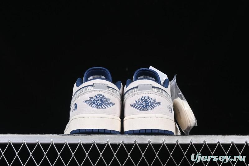 Nike Air Jordan 1 Low AJ1 The North Face Collaboration - Grey Pigskin Blue Sole Retro Basketball Shoes DM9188-011