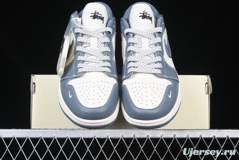 Nike Air Jordan 1 Low Stussy Collaboration - Grey Swoosh Retro Basketball Shoes - XX3318-503