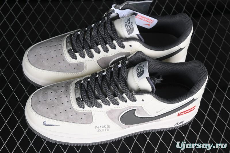 Nike Air Force 1 '07 Low Supreme Collaboration Custom Casual Sneakers with Grey Swoosh - DM6688-056