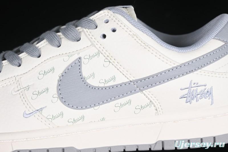 Nike SB Dunk Low Stussy Collaboration Light Grey Brushed Swoosh Anniversary Custom Low-Top Casual Sneakers - XX2025-608