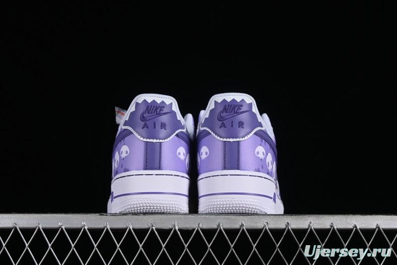 Nike Air Force 1 Low Witch Collaboration Custom Leather Sneakers with Gradient White-Purple and Skull Design - CW2288-111