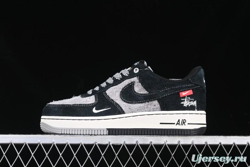 Nike Air Force 1 '07 Low Stussy Collaboration Black Grey Outsole Low-Top Casual Sneakers - SJ6698-017