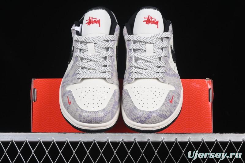 Nike Air Jordan 1 Low AJ1 Stussy Snake Year Limited Edition Purple Snake Grain High-End Custom Retro Basketball Shoes - FC1688-201