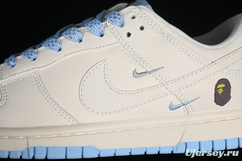 Nike SB Dunk Low BAPE Collaboration - Off-White Mini Blue Swoosh Anniversary High-End Custom Low-Top Casual Sneakers - XD6188-027