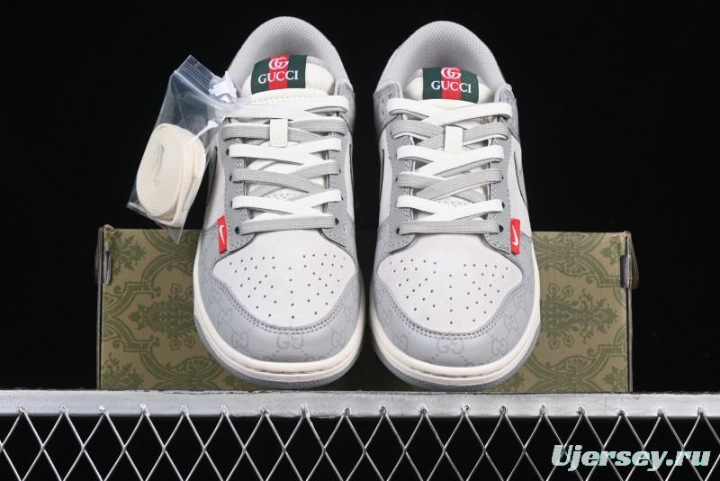 Nike SB Dunk Low Gucci Collaboration Dark Pattern Grey Swoosh Anniversary Custom Low-Top Casual Skate Shoes - DM6868-013