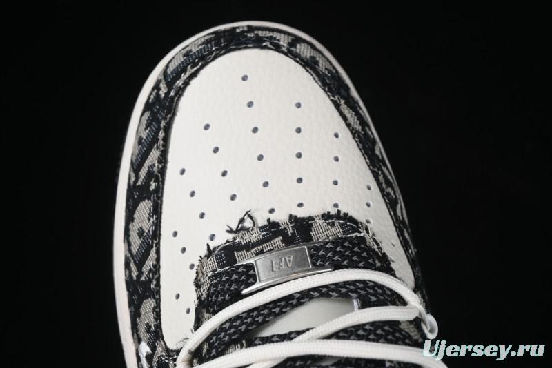 Nike Air Force 1 '07 Low Dior Collaboration Black Pattern Drawstring Casual Sneakers - SJ1198-106