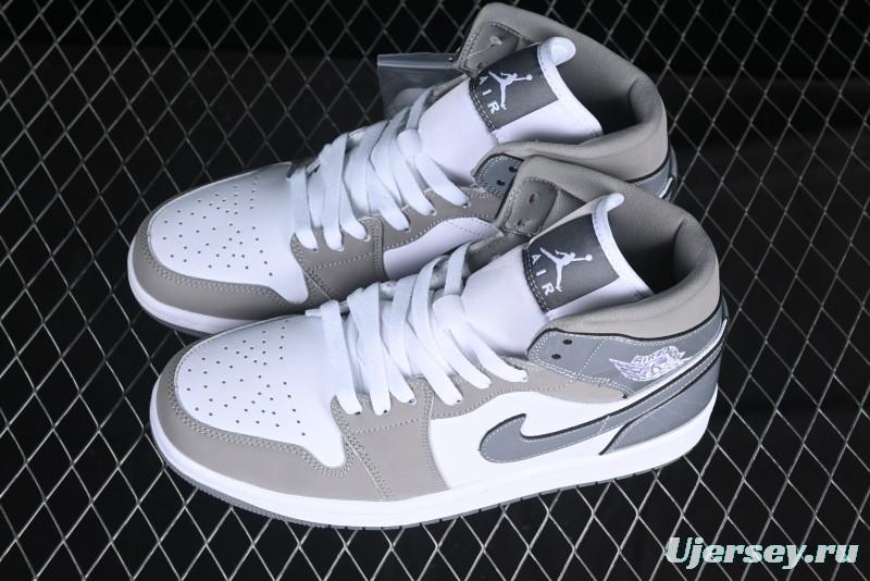 Nike Air Jordan 1 Mid AJ1 High-Top Basketball Shoes in White Grey Patent Leather - HF3216-100