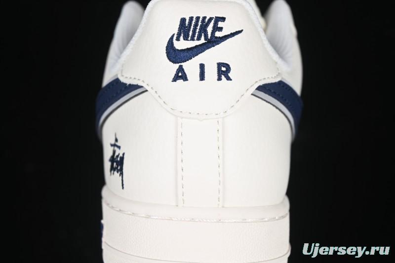 Nike Air Force 1 '07 Low Stussy Collaboration - Navy Blue & Off-White Low-Top Casual Sneakers - XZ3328-568