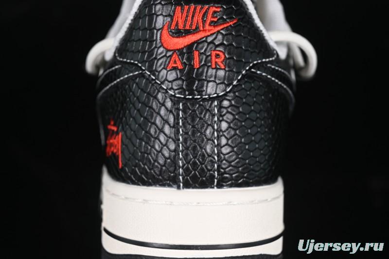 Nike Air Force 1 '07 Low Stussy Year of the Snake Limited Edition Black Snake Print Drawstring Casual Sneakers - DM6688-013