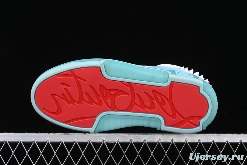 Christian Louboutin Funnyto Flat Comfortable Fashion Low-Top Sneakers with Raw Ice Blue Sole - X.D4