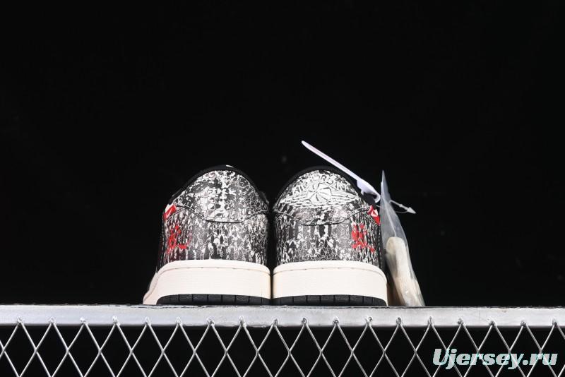 Nike Travis Scott x Fragment Design x Air Jordan 1 Low OG SP AJ1 Snake Year Limited Python Texture Low-top Casual Sneakers - SJ2068-144