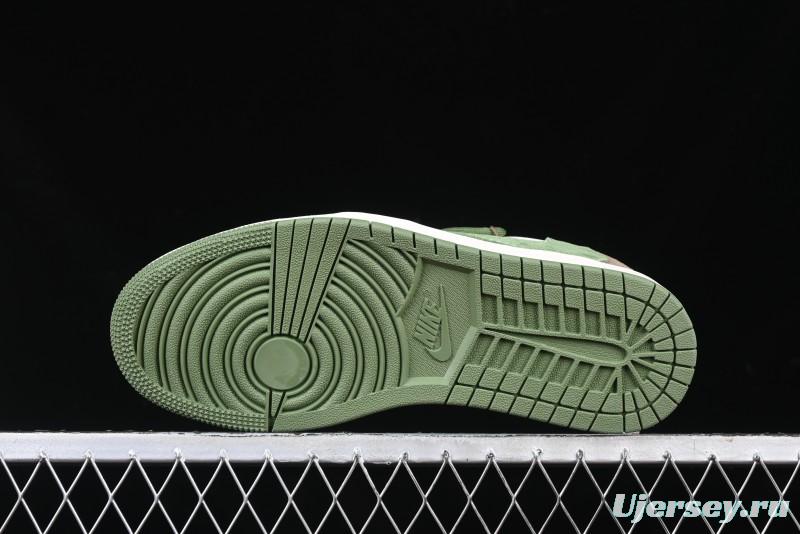 Nike Travis Scott x Fragment Design x Air Jordan 1 Low OG SP AJ1 Stussy Collaboration Suede Green Low Top Casual Sneakers - XS3186-202