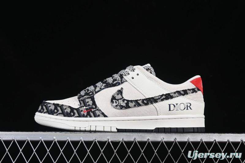 Nike SB Dunk Low Dior Collaboration Woven Black Swoosh Anniversary High-End Custom Low-Top Casual Sneakers - DJ2024-131