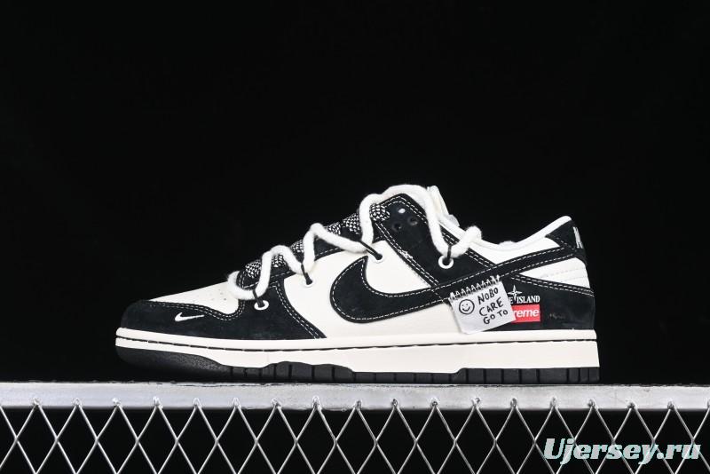 Nike SB Dunk Low Supreme x Stone Island Triple Collaboration Strap Patch Black Swoosh Anniversary Custom Low-Top Casual Skate Shoes - YX5066-202