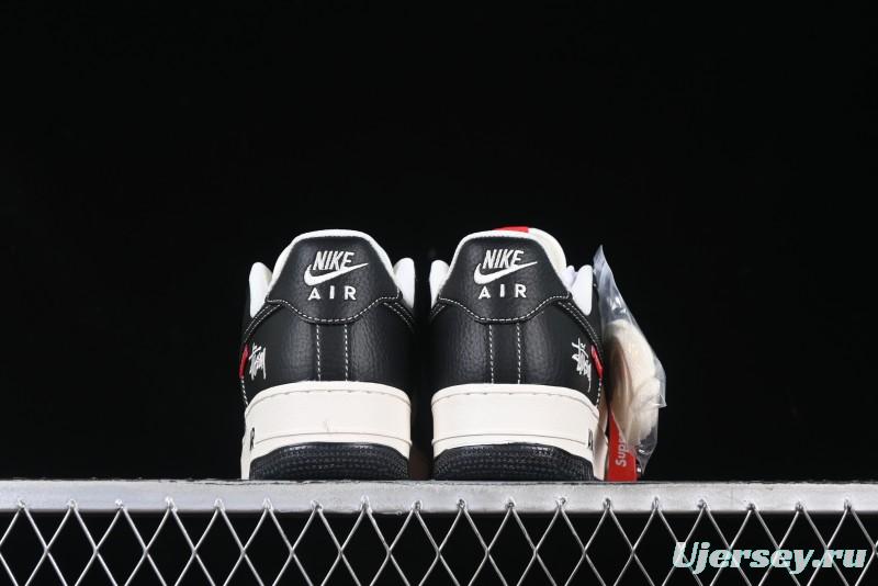 Nike Air Force 1 '07 Low Stussy Supreme Collaboration Dual-Tone Black Red Logo Low-Top Casual Sneakers - HH7518-043