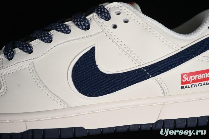 Nike Supreme x SB Dunk Low Balenciaga Collaboration - Off White Blue Canvas Anniversary High-End Custom Low-Top Casual Sneakers - XX2025-310