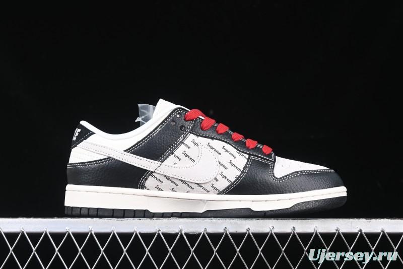 Nike SB Dunk Low Supreme Collaboration - Black Leather Texture Anniversary High-End Custom Low-Top Casual Skate Shoes - XS1086-020
