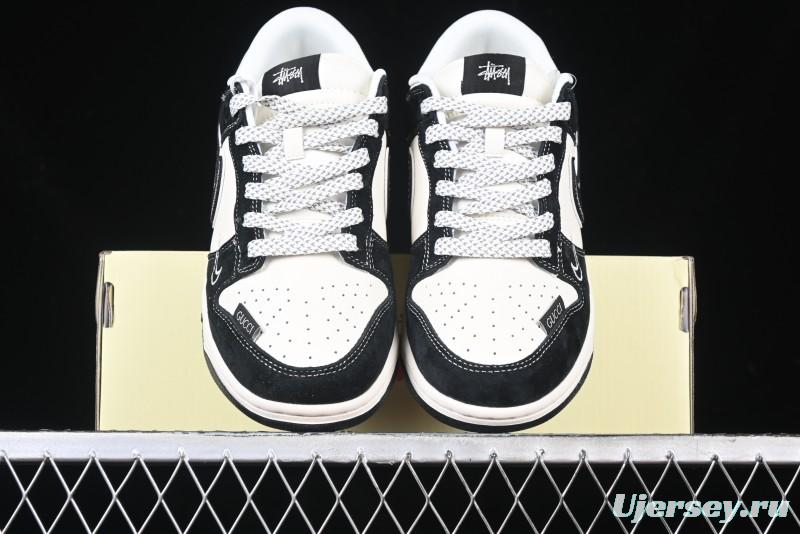 Nike SB Dunk Low Stussy x Gucci Triple Collaboration - Irregular Black Swoosh Anniversary Custom Low-Top Casual Sneakers - FC1688-196