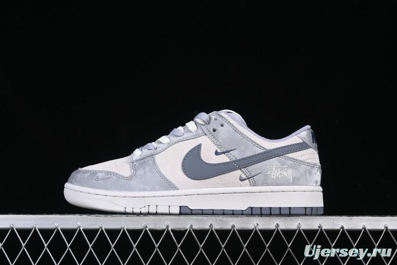 Nike SB Dunk Low Stussy Collaboration Tie-Dye Grey Hook Anniversary Custom Low-Top Casual Skate Shoes - DM6868-037