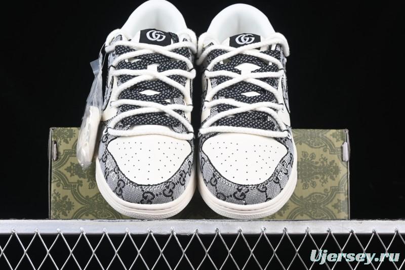Nike SB Dunk Low Gucci Collaboration Grey Jacquard Swoosh Anniversary High-End Custom Low-Top Casual Skate Shoes - YX5066-215