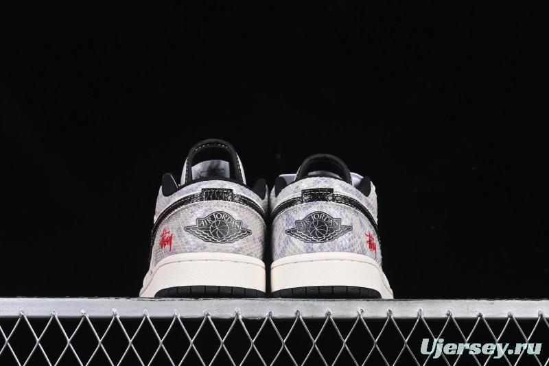 Nike Air Jordan 1 Low AJ1 Stussy Snake Year Limited Edition Purple Snake Grain High-End Custom Retro Basketball Shoes - FC1688-201