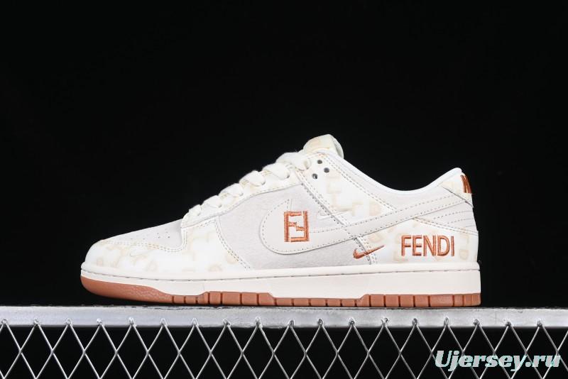 Nike SB Dunk Low Fendi Collaboration Embroidered White Swoosh Anniversary Custom Low-Top Casual Sneakers - DM6868-039