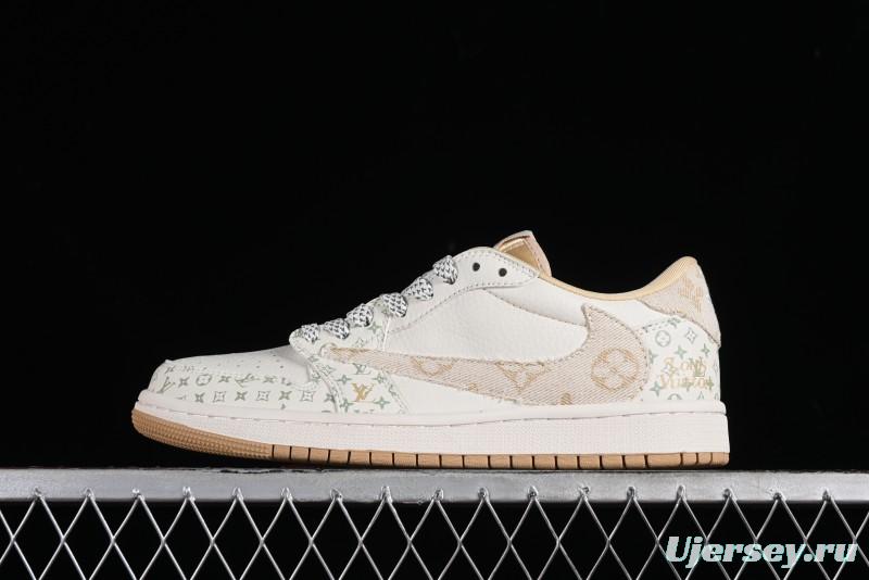 Nike Air Jordan 1 Low OG SP Travis Scott x Fragment Design Retro Sneakers with Reverse Swoosh - SJ2068-006
