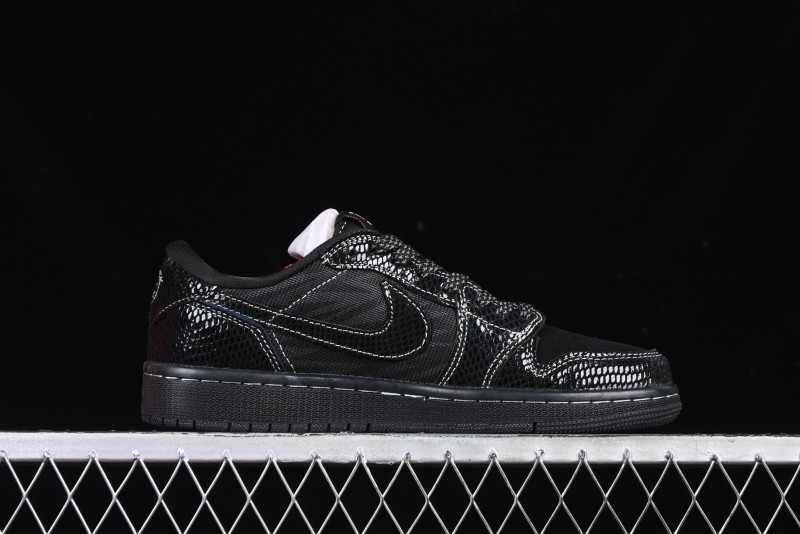 Nike Travis Scott x Fragment Design x Air Jordan 1 Low OG SP AJ1 Year of the Snake Limited Black Snake Web Low Top Casual Sneakers - CH6336-018