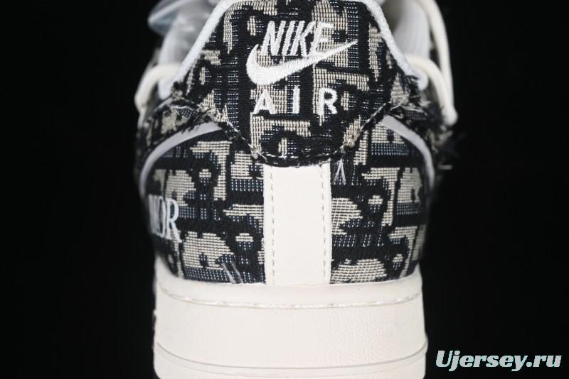 Nike Air Force 1 '07 Low Dior Collaboration Black Pattern Drawstring Casual Sneakers - SJ1198-106