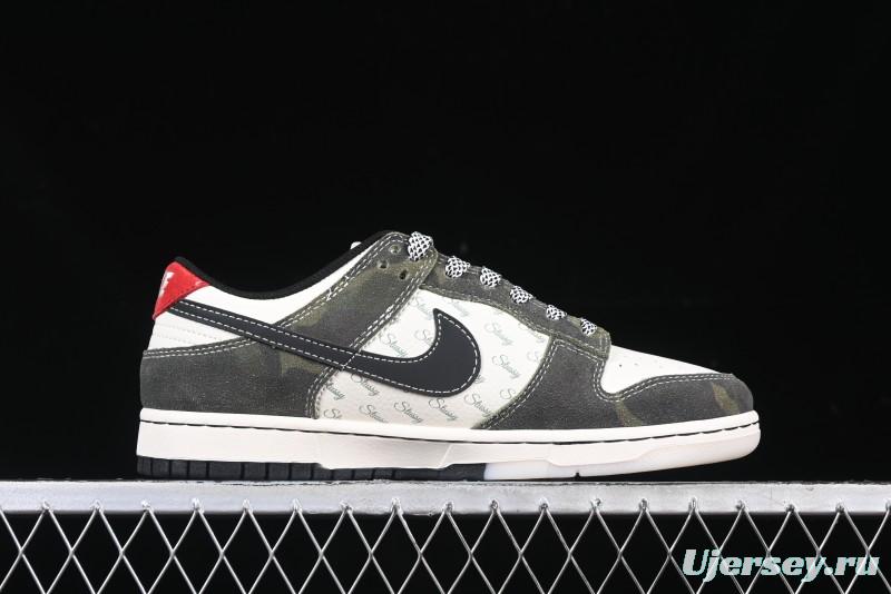Nike SB Dunk Low Stussy Collaboration - Camo Black Swoosh Anniversary High-End Custom Low-Top Casual Sneakers - DM6868-011