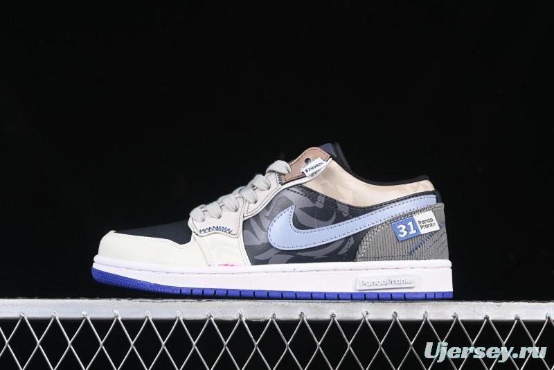 Nike Air Jordan 1 Low Retro Basketball Shoes with Panda Mischief Skyline Design - 553558-154