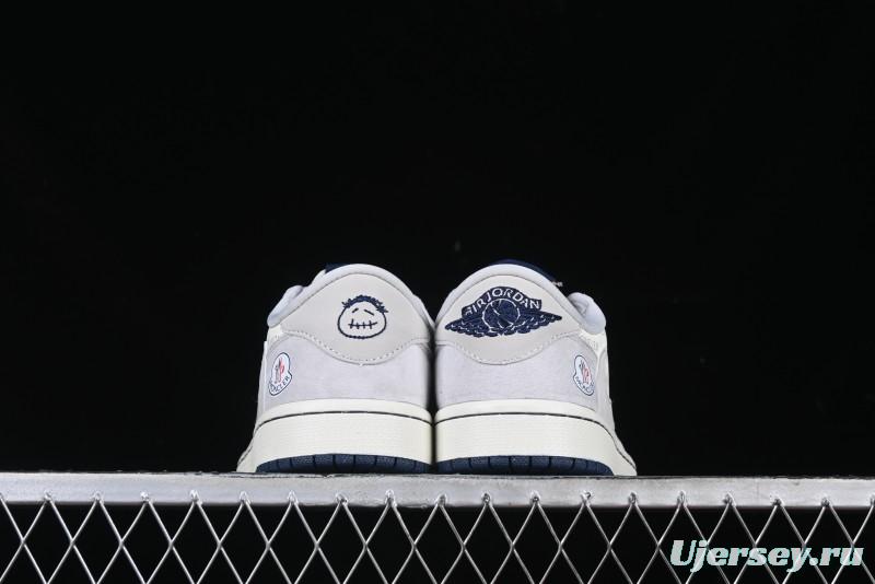 Nike Travis Scott x Fragment Design x Air Jordan 1 Low OG SP AJ1 Moncler Collaboration White Grey Low Top Casual Sneakers - AG3702-806