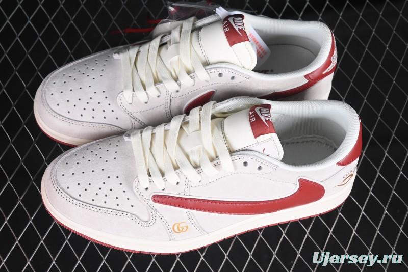 Nike Travis Scott x Fragment Design x Air Jordan 1 Low OG SP AJ1 Retro Sneakers with Reverse Swoosh - XZ6188-056