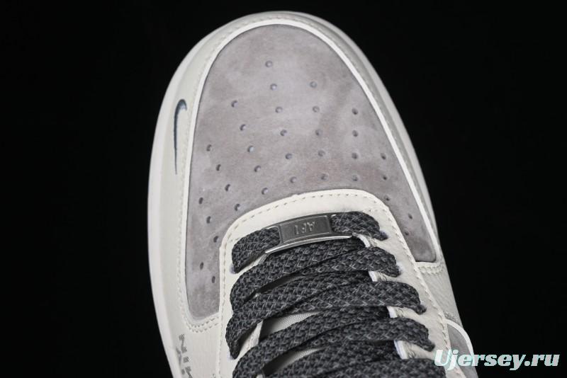 Nike Air Force 1 '07 Low Supreme Collaboration Custom Casual Sneakers with Grey Swoosh - DM6688-056