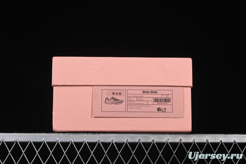 Miu Miu Suede Round Toe Lace-Up Women's Low-Top Casual Shoes in Beige - 99D4