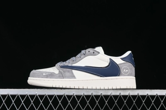 Nike Travis Scott x Fragment Design x Air Jordan 1 Low OG SP AJ1 Retro Sneakers with Reverse Swoosh - CF3688-066