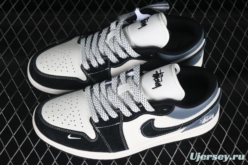 Nike Air Jordan 1 Low OG SP AJ1 Stussy Collaboration Black Grey Blue Black Swoosh Low Top Casual Sneakers - XX3318-502