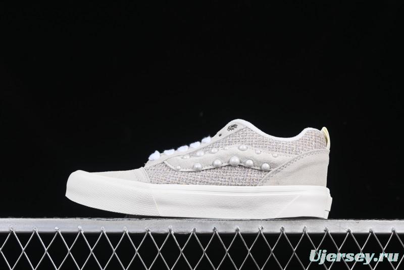 Vans Knu Skool Pearl White Grey Low Top Casual Skate Shoes - VN0007QDBGE
