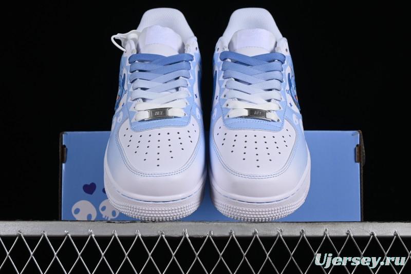Nike Air Force 1 '07 Low Witch Collaboration Custom Leather Sneakers with Skull Design and Gradient White-Blue - CW2288-111