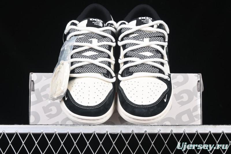 Nike SB Dunk Low The North Face x Supreme Anniversary Edition Customized Lace-Up Black White Black Swoosh Casual Skate Shoes - YX5066-227