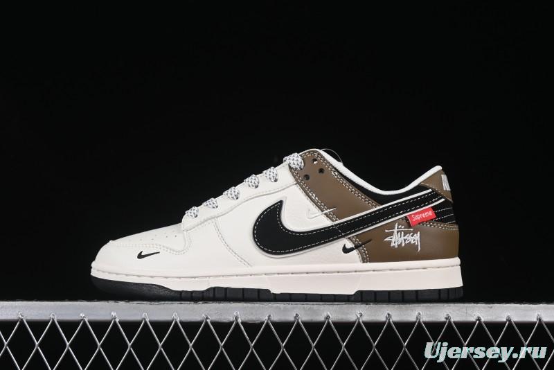 Nike SB Dunk Low Supreme Stussy Collaboration Beige Double Mini Swoosh Anniversary High-End Custom Low-Top Casual Skate Shoes - XS6089-502