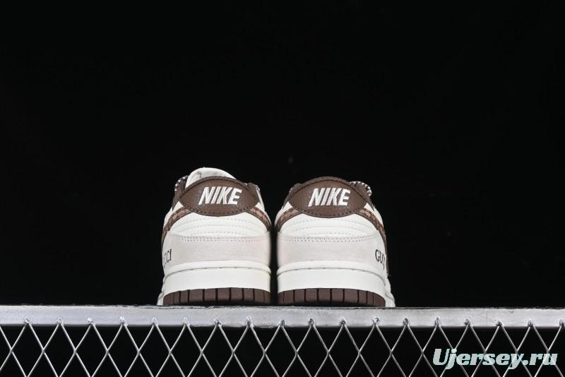 Nike SB Dunk Low Gucci Collaboration Monogram Beige Brown Swoosh Anniversary Custom Low-Top Casual Skate Shoes - DJ2024-059