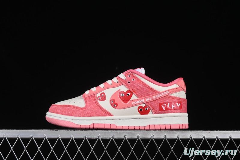 Nike SB Dunk Low Comme des Garcons Valentine's Day Pink Swoosh Anniversary Custom Low-Top Casual Skate Shoes - KK1333-023