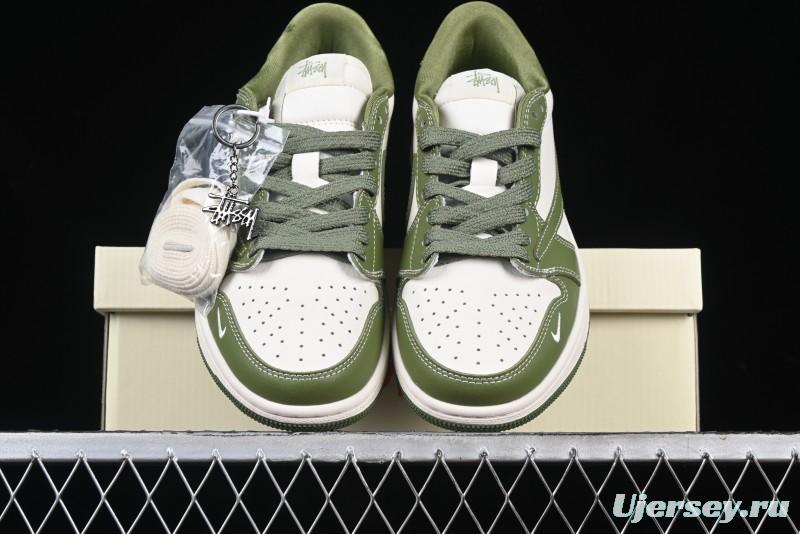 Nike Travis Scott x Fragment Design x Air Jordan 1 Low OG SP AJ1 Stussy Collaboration Bamboo Green Low-Top Casual Sneakers - BB1199-201