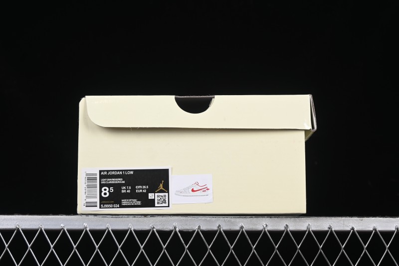 Nike Air Jordan 1 Low AJ1 Supreme Collaboration - White Grey Red Swoosh Retro Basketball Shoes - SJ9950-024
